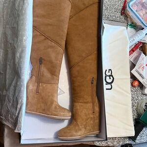 UGG Classic Mondri Over-the-Knee Boots in chestnut with duster.